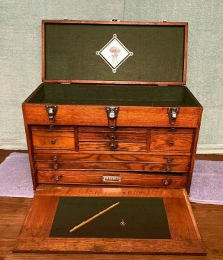 (needs Work) Vintage Gerstner 10 Drawer Oak Machinist Tool Box Chest