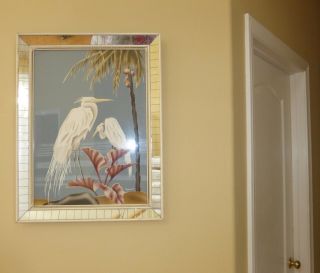 Vintage 1950 ' s Retro Heron Egrets Picture by Turner Wall Mirror 25x20 Flamingo 2