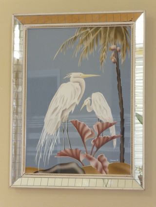 Vintage 1950 ' s Retro Heron Egrets Picture by Turner Wall Mirror 25x20 Flamingo 3