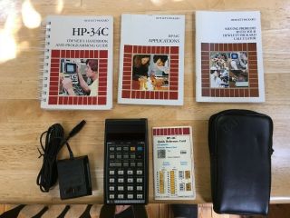 , Vintage,  Hp - 34c Calculator,  Manuals,  Qkref Card,  Case,  & Power Adapter