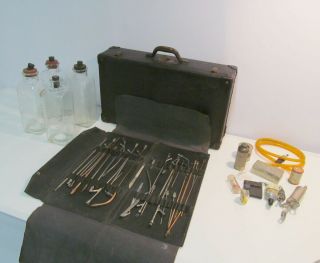 Vintage Funeral Embalming Grip Fluid Bottles Instruments Valise Embalm Prep Kit