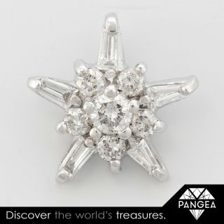 Vintage Estate 14k White Gold Baguette Diamond Cluster Star Pendant 0.  29ctw