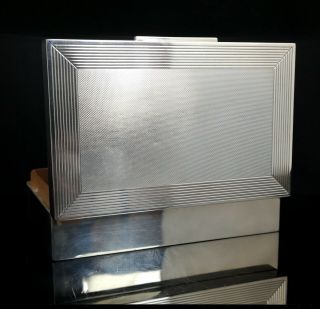 Vintage Sterling Silver Cigarette Box,  Engine Turned