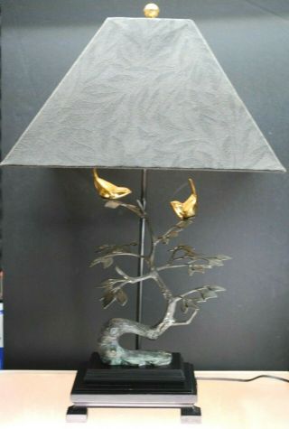 Rare Vintage Frederick Cooper Brass & Bronze Birds On Tree Lamp W/ Shade