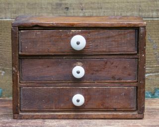 Antique Wooden Cabinet Primitive Wood Box Drawers Vtg Porcelain Knobs Hand Made