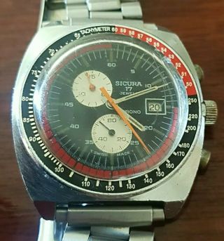 Rare Vintage Sicura By Breitling Crono 17 Jewels Automatic Date 40mm Bezel