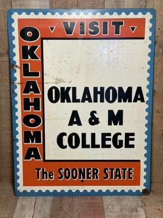 Vtg Rare Oklahoma State University A&m Metal Sign Vintage Osu Cowboys