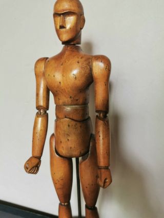 Ancien grand mannequin d ' artiste articulé en bois Painter Model marotte vintage 3
