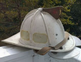 Vintage Cairns & Brother White Leather Fireman Fire Chief Helmet,  1960 