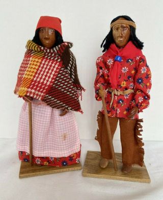 Cherokee Indian Hand Carved Wood Dolls By Richard & Berdina Crowe,  Vintage