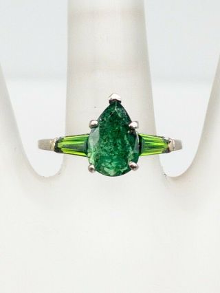 Antique 1940s $5000 4ct Colombian Emerald Pear Cut Platinum Wedding Ring