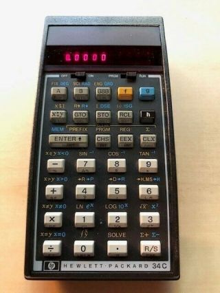 Vintage Hp - 34c Calculator,  With Case And Eu Power Adaptor
