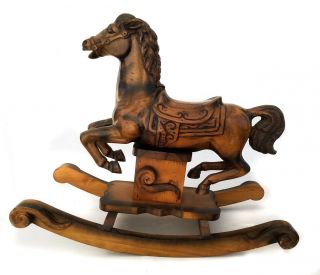 Hand Carved Solid Wood Rocking Horse Large Folk Art Primitive Sculpture Vintage