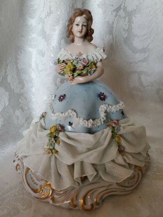 Very Rare Vintage Italian Dresden Lace Lady Figurine 7.  5 " Outstanding