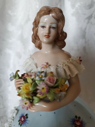 VERY RARE Vintage Italian Dresden Lace Lady Figurine 7.  5 