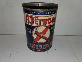 Rare Vintage Fleetwood Aero Craft 1 Quart Motor Oil Can Gas & Oil 25,  000 Miles