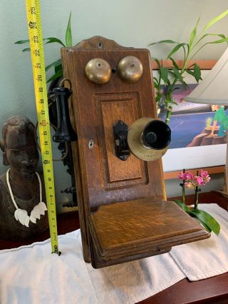 Antique Vintage Chicago Oak Wood Box Wall Crank Telephone Rare,  Parts