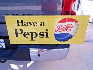 Vintage Have A Pepsi Embossed Tin Sign With Pepsi Cola Bottle Cap Image