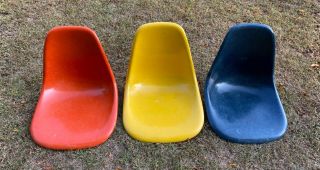 3 Blue Vtg Mid - Century Modern Herman Miller Eames Fiberglass Shells Chair Orange