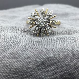 Vintage 14K Yellow Gold Diamond Starburst Cluster Ring Size 5 2