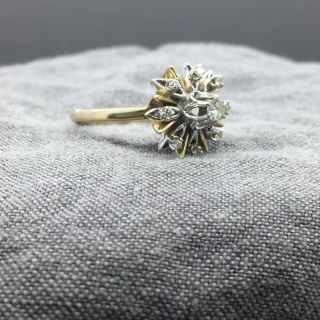 Vintage 14K Yellow Gold Diamond Starburst Cluster Ring Size 5 3