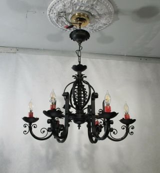 Antique Vintage Chandelier Handmade Wrought Iron Gothic Open Work 6 Light