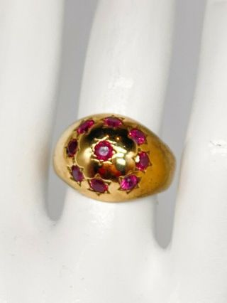 Antique 1940s $3000 3ct Old Cut Natural Burma Ruby 10k Yellow Gold Dome Ring