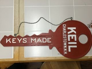 Vintage Keil Charlestown N.  H Keys Made Hanging Sign 27 1/2” Lg 11 3/4 Cast Iron