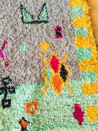 Moroccan Boujaad rug 100 Wool Handmade Yellow Berber carpet (8Ft x 5FT) 3