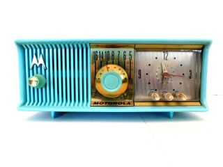 Vintage Old Motorola Eames Era Mid Century Antique Solid Blue Clock Radio