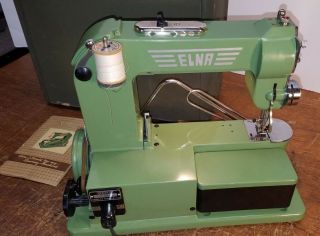 Vintage Elna Grasshopper Sewing Machine Metal Case & Accessories