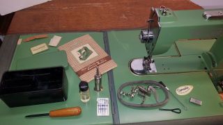 Vintage Elna Grasshopper Sewing Machine Metal Case & Accessories 2