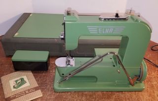 Vintage Elna Grasshopper Sewing Machine Metal Case & Accessories 3