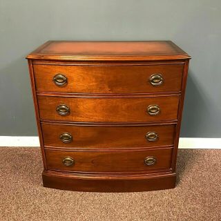 Vintage Small Leather Top Bow Front Mahogany 3 Drawers Bachelor Chest