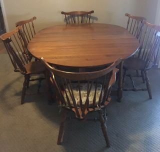 Vintage S Bent Bros.  Colonial Dining Table & 6 Hard Rock Maple Colonial Chairs