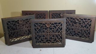 Set Of 5 - 11x14 Vintage Ornate Cast Iron Heat Registers,  Vents Grates Rj Schwab