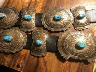 Native American Vintage Navajo Sterling Silver Turquoise Concho Belt