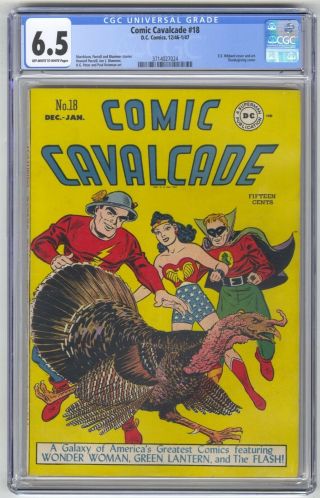 Comic Cavalcade 18 Cgc 6.  5 Vintage Dc Comic E.  E.  Hibbard Cover Art Gold 10c