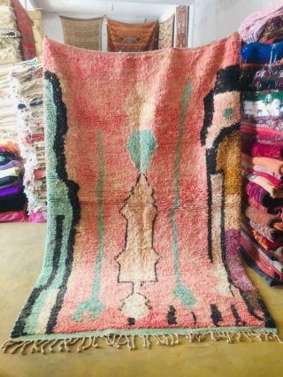 Moroccan Boujaad Rug 100 Wool Handmade Cute Pink Berber Carpet (8.  2 Ft X 5ft)