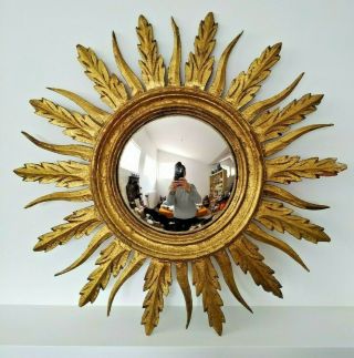 Reserved For Jenny Large 21 " Vintage Sunburst Starburst Convex Mirror Gilt Wood