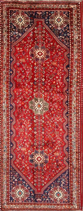 Vintage Geometric Tribal Red Abadeh Runner Rug Hand - Knotted Wool Carpet 4 