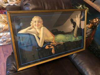 Vintage 1935 Art Deco Rolf Armstrong Waiting For You Pinup Girl Large 31 X 19