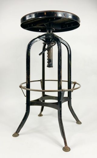 Vintage Toledo Stool Uhl Steel Industrial Metal Drafting Adjustable Chair