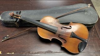 Antique Vintage Old Violin With Bow Strad Full Size Italy Parts