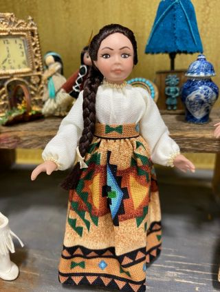 Vintage Miniature Dollhouse 1990s Porcelain Doll Southwest Young Girl 4 " Denver