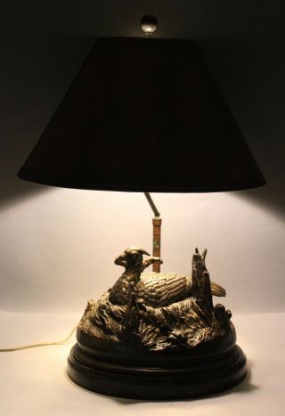 Authentic Maitland Smith Bronze Pheasant & Nest Figural Lamp,  Leather Shade 3
