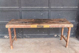Vintage Indian Banquet Hall Folding Table,  Wood Rustic Dining Kitchen Table
