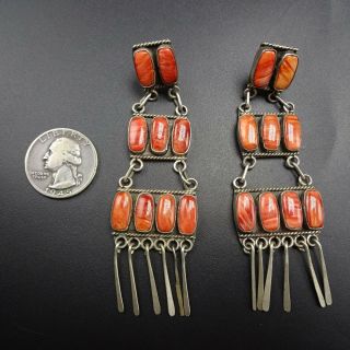 Vtg Navajo Sterling Silver Orange Spiny Oyster Shell Chandelier Ladder Earrings