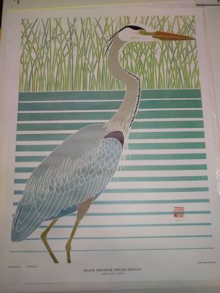 Ikki Matsumoto: Vintage Island Reporter Poster Released 1985,  " Great Blue Heron "