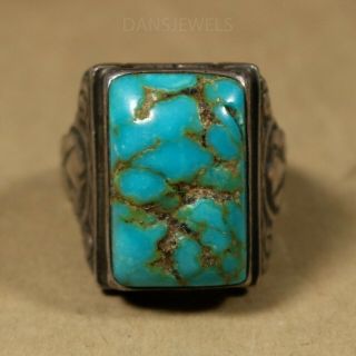 Huge Mexico Or Navajo Vintage Old Pawn Sterling & Bisbee Turquoise Ring Sz 15